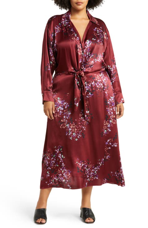 Vestido camisero de satén de manga larga Forsythia (talla grande)