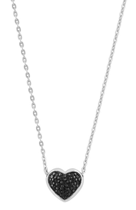 Sterling Silver Pavé Black Spinel Heart Pendant Necklace
