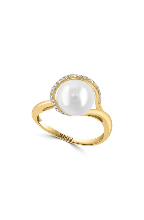 Anillo de perlas de agua dulce y diamantes - 0,1ct.