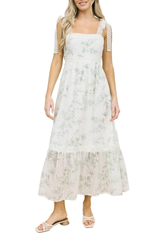 Floral Tie Strap Empire Waist Maxi Dress