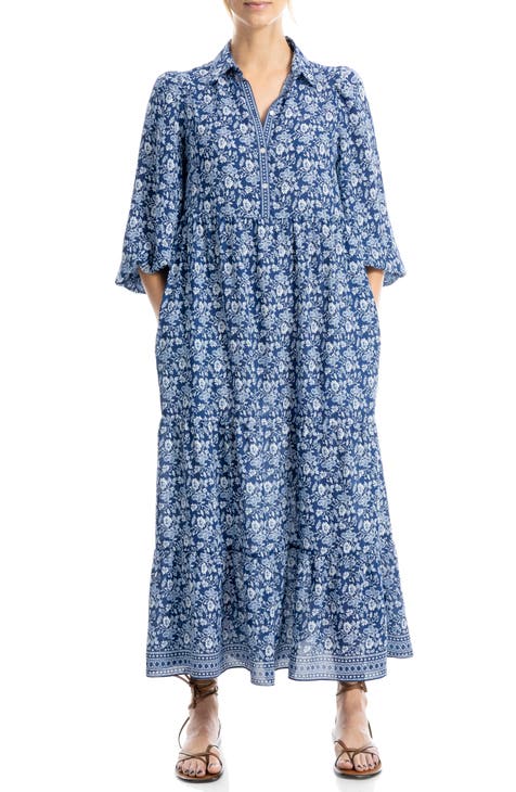 Vestido largo de crepé con capas