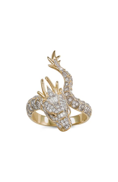 Anillo Dragón CZ de Plata de Ley bañado en Oro de 14K