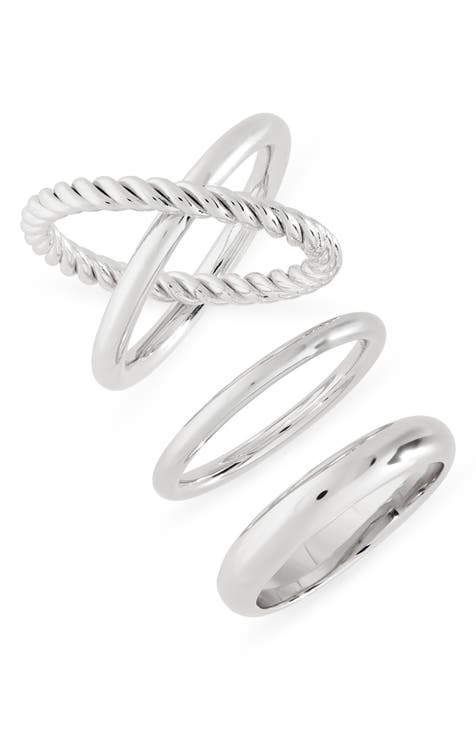 Juego de 4 anillos de banda retorcida y lisa