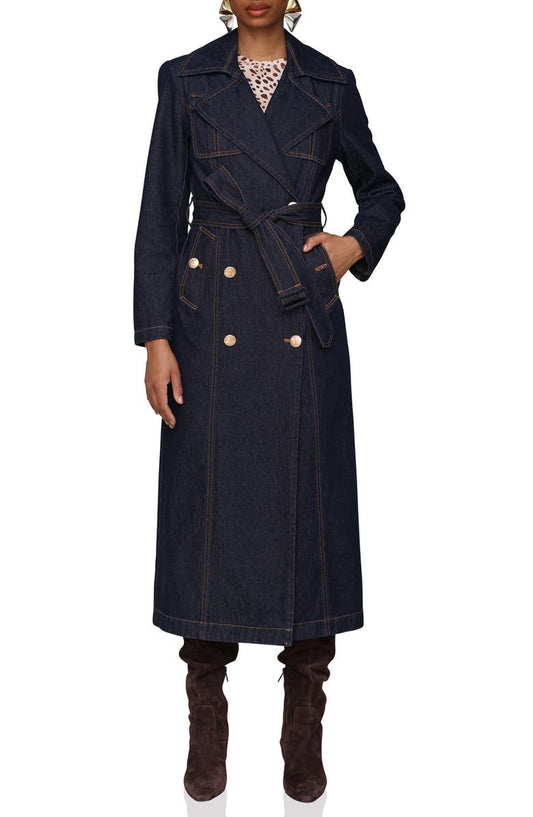 Belted Utility Denim Trench Coat