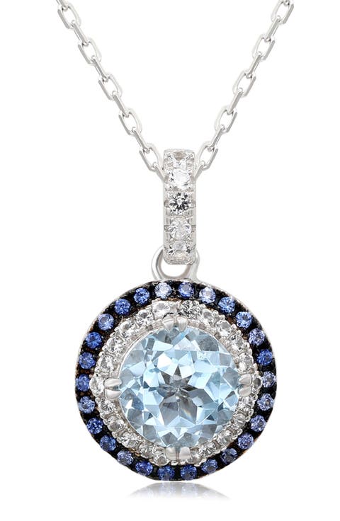 Semiprecious Stone & White Topaz Double Halo Pendant Necklace
