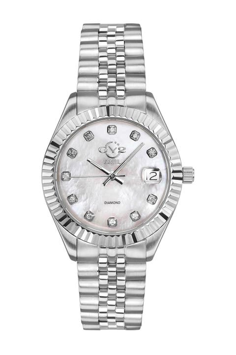 Reloj de acero con diamantes, esfera blanca, 34 mm - 0,146 ctw