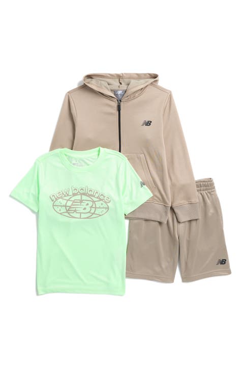 Conjunto de camiseta de 3 piezas, chaqueta polar con cremallera y pantalones cortos para niños (niño grande)