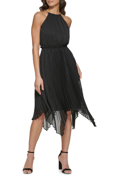 Vestido entallado con vuelo y dobladillo tipo pañuelo plisado