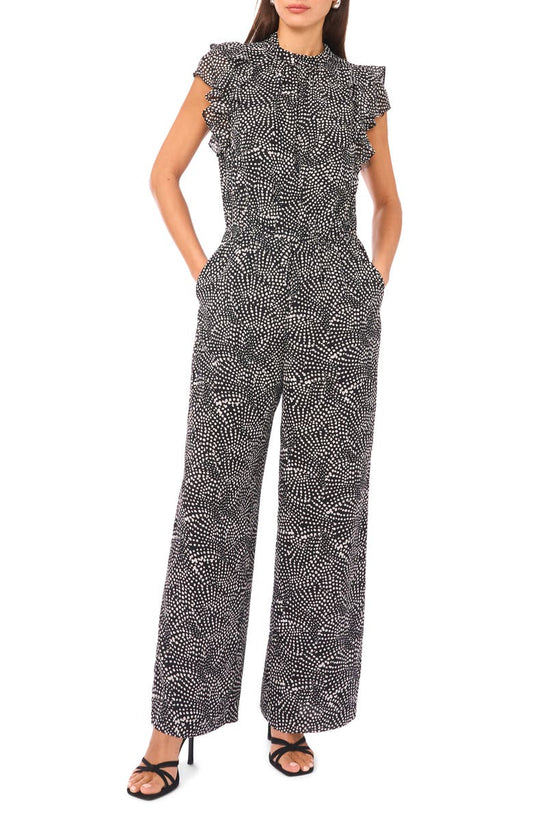 Mock Neck Flutter Sleeve Chiffon Jumpsuit