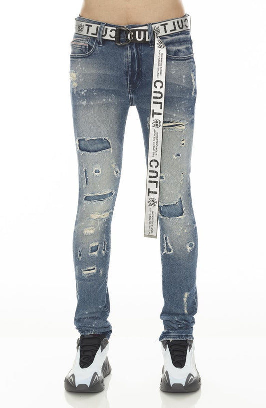 Punk Belted Distressed Super Skinny Jeans (Basil)
