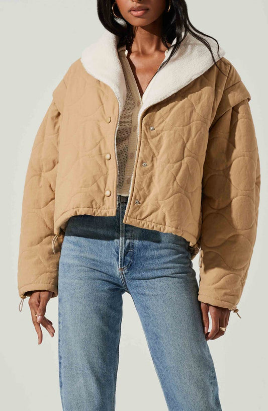Nadine Faux Shearling Trim Quilted Jacket