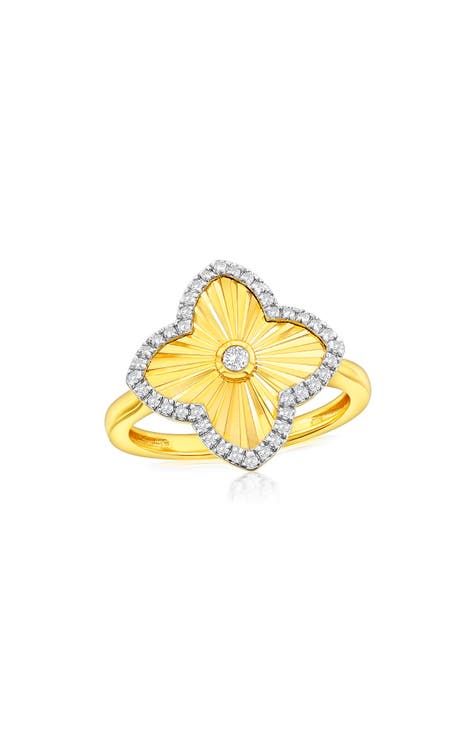 Anillo Flor con Borde de Circonita Cúbica