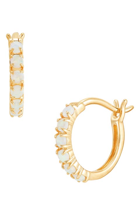14K Yellow Gold Lab Grown Opal Huggie Hoop Earrings