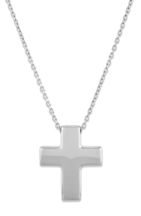 14K White Gold Puffed Cross Pendant Necklace
