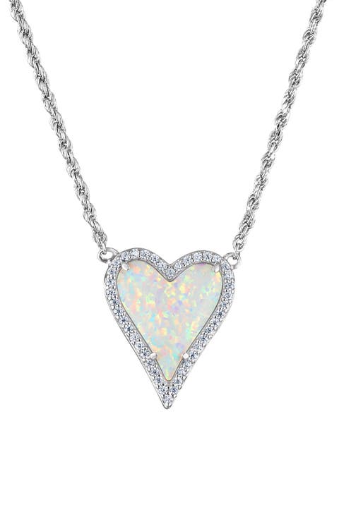 Sterling Silver & Lab Grown Opal Heart Pendant Necklace