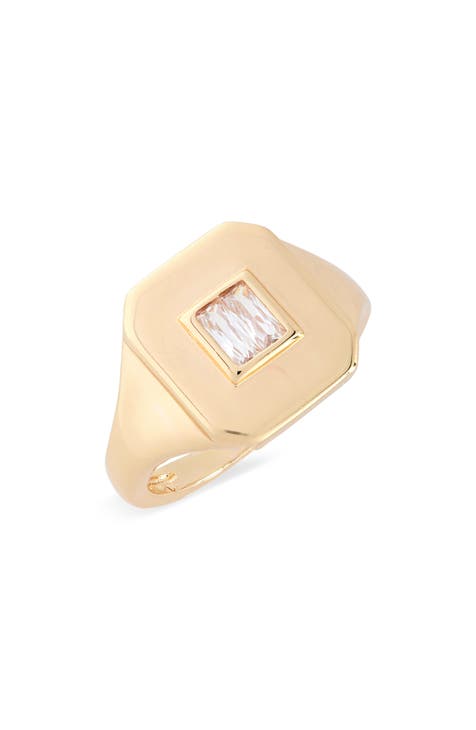 Anillo de sello CZ Baguette
