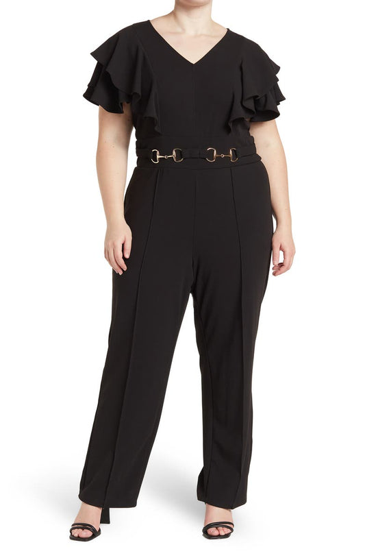 Nova Flutter Sleeve Scuba Crepe Jumpsuit (Plus)