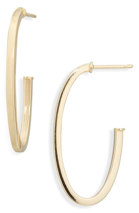 14K Yellow Gold Thin Oval Hoop Earrings