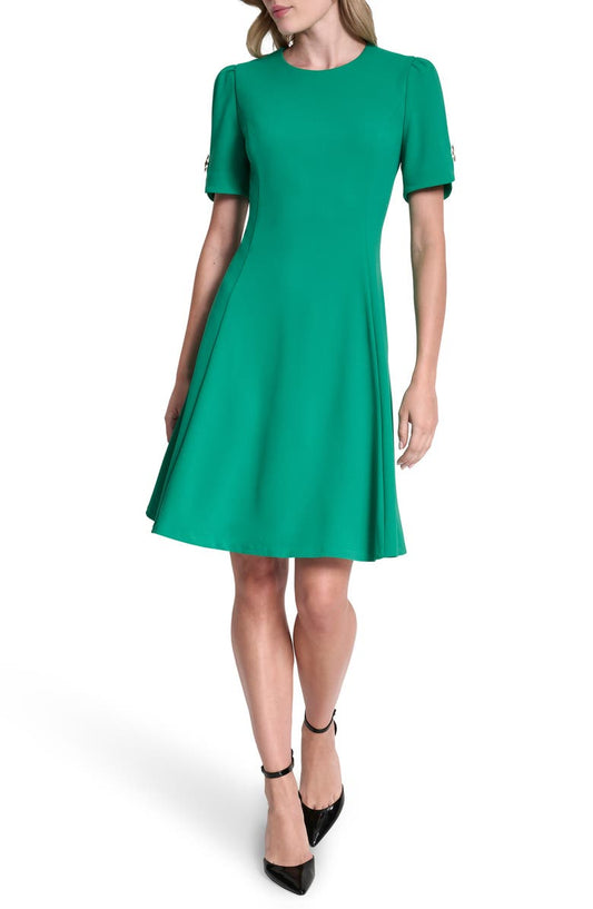 Button Trim Fit & Flare Midi Dress