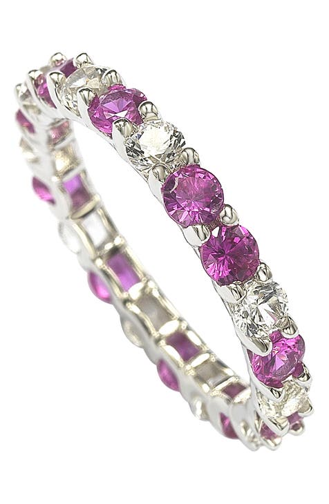 Anillo Eternidad Plata de Ley y Zafiro Rosa