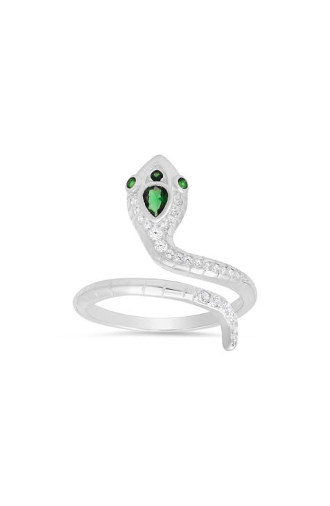 Anillo serpiente CZ de plata de ley