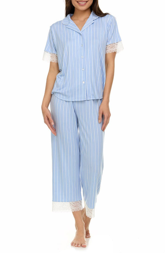 Janelle Notched Lace Crop Pajamas