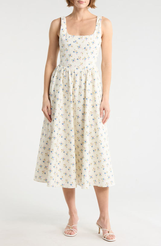 Floral Corset Sleeveless Midi Dress