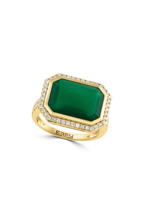 Anillo de oro amarillo de 14 quilates con ónix verde y diamantes - 0,30 quilates - Talla 7