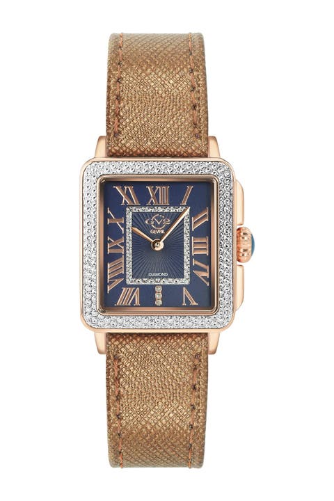 Reloj cronógrafo Marsala con correa de piel y diamantes, 28,5 mm