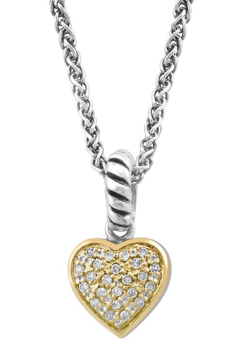 Sterling Silver & 14K Gold Diamond Embellished Heart Pendant Necklace - 0.08ct
