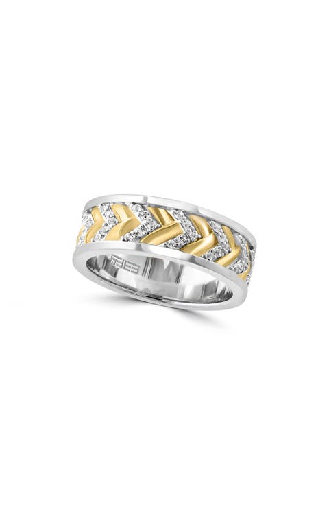 Two-Tone Pavé White Topaz Chevron Band Ring