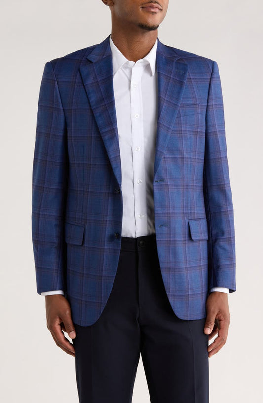 Blue Plaid Notch Lapel Wool Sport Coat (Regular & Big)