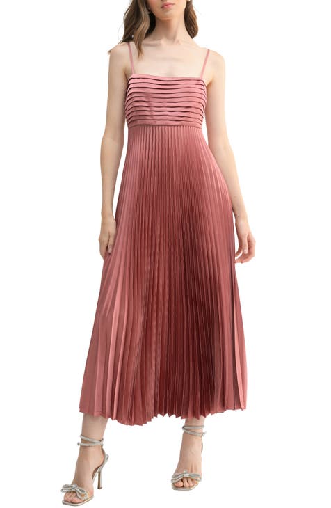 Vestido midi de satén plisado