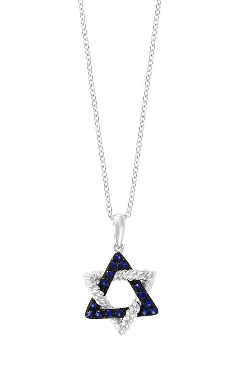 14K White Gold Sapphire Triangle Pendant Necklace