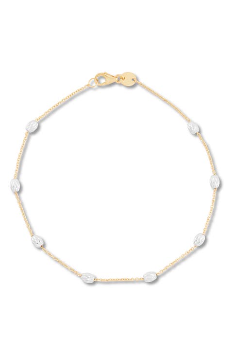 Two-Tone Textured Beaded Station Chain Bracelet