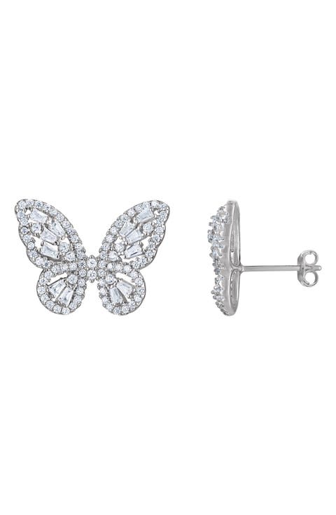Sterling Silver & Cubic Zirconia Butterfly Stud Earrings