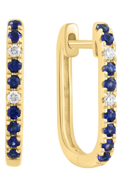 Diamond & Blue Sapphire Hoop Earrings