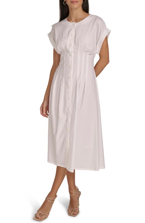 Vestido midi de manga corta con botones en la parte delantera