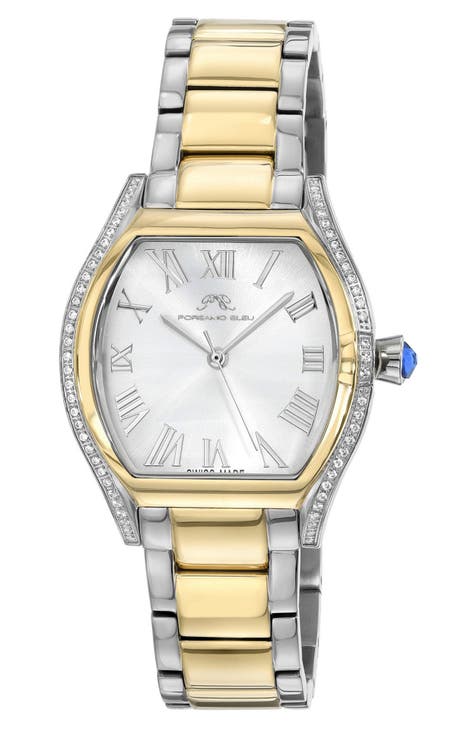 Reloj brazalete de acero inoxidable Celine Two-Tone Crystal Pavé para mujer, 33,5 mm