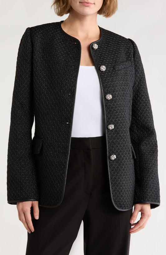 Payley Faux Leather Trim Tweed Blazer