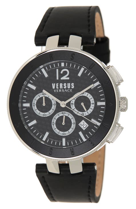 Reloj con correa de piel Versace Logo Gent Chrono, 44 mm, para hombre