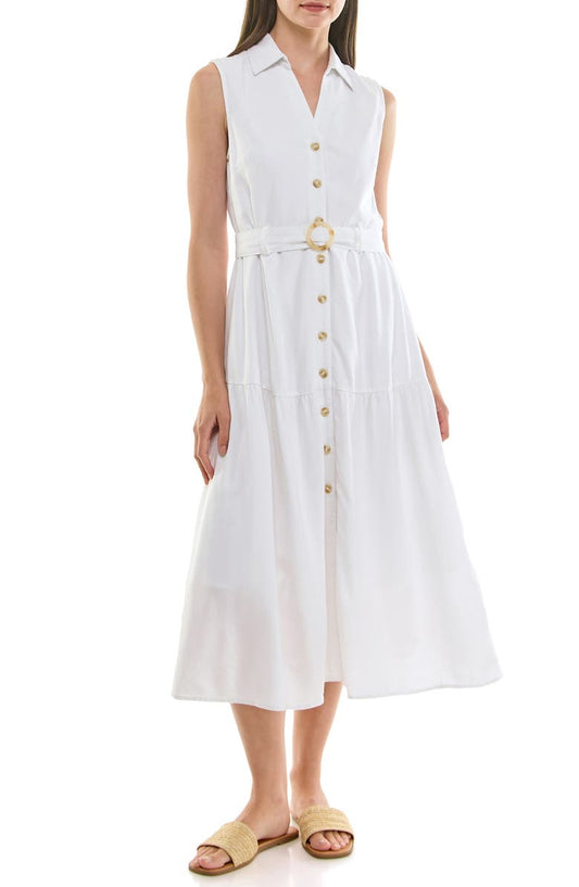 Sleeveless Belted Linen Shirtdress