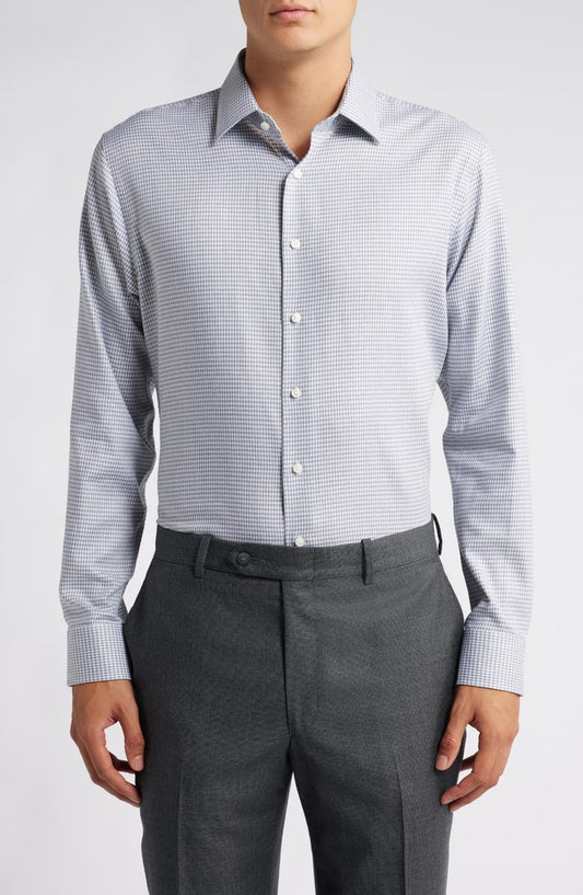 Trim Fit Microcheck Cotton Dress Shirt (Regular, Big & Tall)