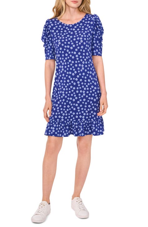 Vestido de punto con estampado floral y mangas abullonadas