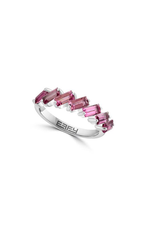 Anillo de turmalina rosa baguette de plata de ley