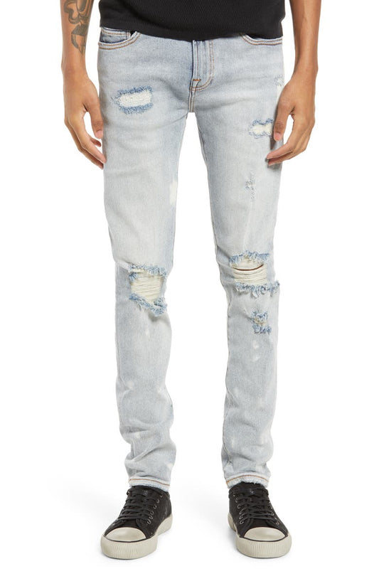 Punk Men's Ripped Super Skinny Jeans (Bleach)
