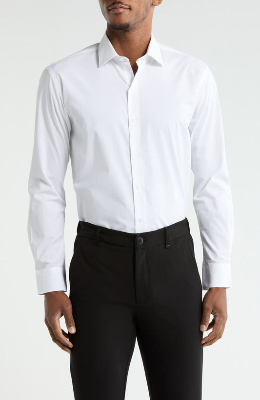 White Solid Stretch Dress Shirt