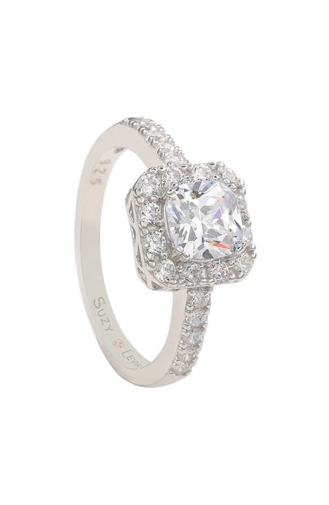 Anillo de compromiso Halo CZ de plata de ley