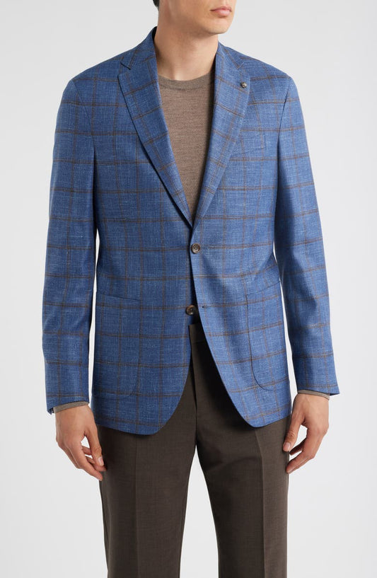 Hampton Blue Deco Plaid Wool & Silk Blend Sport Coat