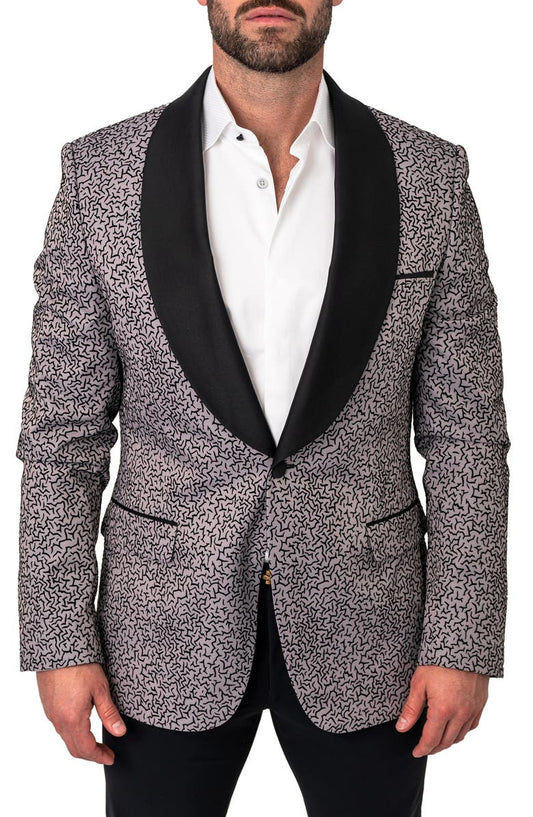Ceremonial Grey Flocked Shawl Collar Dinner Jacket